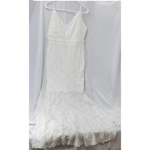 Women's L Angvns White Sequin Lace Dress-J6